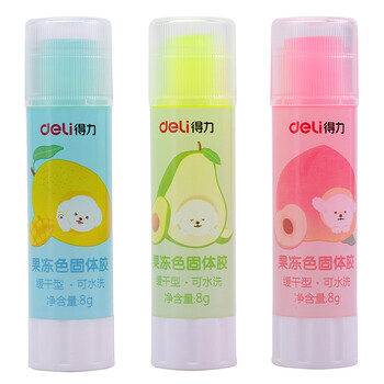 得力(deli)8gACR固体胶水 高粘度环保无甲醛果冻色透明儿童胶棒 3色可水洗 学生文具 24支装 9626