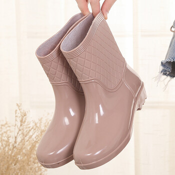 女式雨鞋韩版防水鞋雨靴女夏工作胶鞋网红新款时尚款外穿水靴防滑杏色