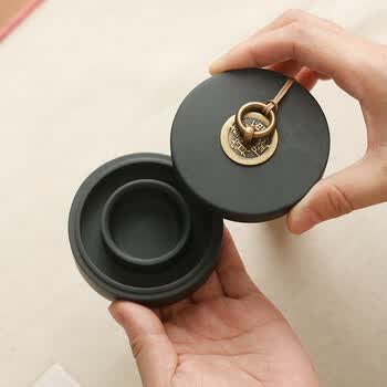 漢墨 3寸火锅砚台 带盖带流苏原石毛笔书法用保湿防蒸发墨池墨碟 文房四宝可磨墨用品