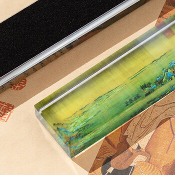 梅林笔庄水晶镇尺千里江山图国画中国风文创玻璃透明琉璃镇纸压画压书压纸书房摆件书法工具用品配件20cm