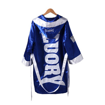 y拳击服装男战袍泰拳散打搏击格斗出场服睡衣袍女披风斗篷蓝色均码