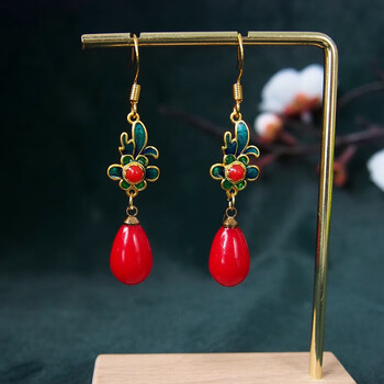 诗筠shijun旗袍搭配中国风耳环露花红耳坠耳饰长款民族风复古气质百搭