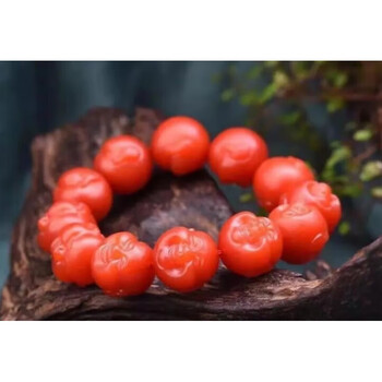 奢品佳品轻奢佛头手串保山南红玛瑙弥勒佛笑口常开珠肉柿子红送女友