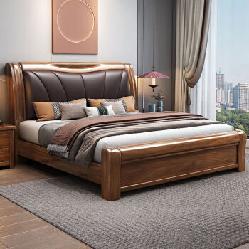 筑素 胡桃木实木床18米中式双人床主卧现代简约1