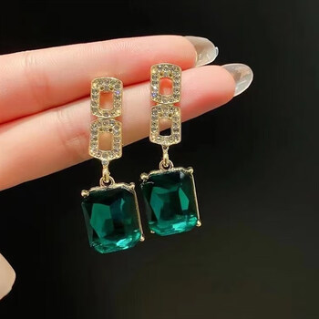 铭闽925银针韩国时尚简约耳环镶钻蝴蝶结绿宝石耳钉气质小巧复古耳饰