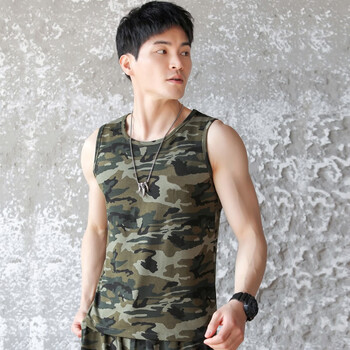 男士夏季背心男款纯棉弹力跑步运动跨栏剌绣军训中国体能迷彩服 纯色