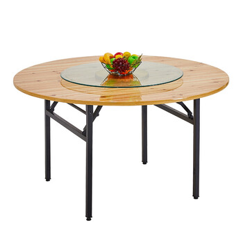 轶然欧帛家用折叠桌木大圆桌酒店转盘桌小户型圆形餐桌客厅吃饭桌大