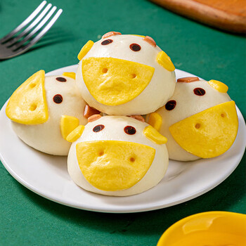 思念卡通猪猪奶黄包12个儿童方便早餐半成品豆沙馅速