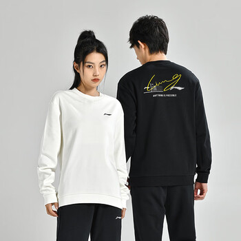 李宁（LI-NING）乒乓球服套头无帽卫衣运动服加绒加厚保暖团购男女同款 黑色 3XL