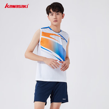 kawasaki川崎羽毛球服男款运动背心圆领速干t恤上衣k1054 白色 2xl