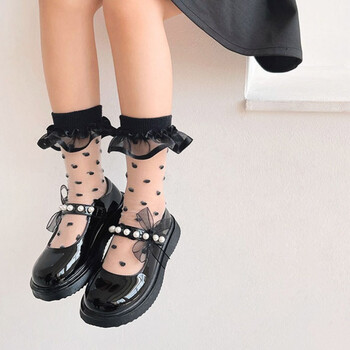 山头林村女童玻璃袜 中筒夏季女童透明水晶丝袜可爱花边公主风堆堆袜