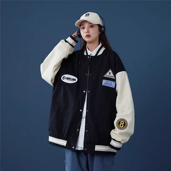 璨玥美式棒球服女春秋百搭学生宽松韩版夹克外套ins潮套装v75黑m建议