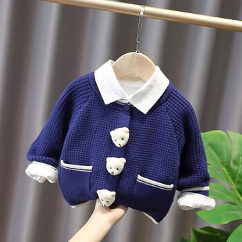 毛衣儿童针织衫男女线衣百搭儿童外套11单排扣蓝色100身高95105之间