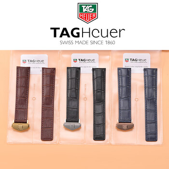 适用豪雅表带tnghcuer原装防水手表带折叠扣款小牛皮黑色手表带男