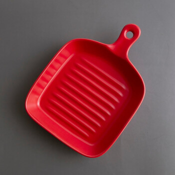 和风四季北欧风厨具创意陶瓷烤盘点心盘方盘烘焙餐具烤箱家用焗饭盘带把盘 （红色）四方手柄盘/烤盘（单个）