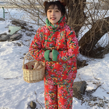 蔓苪（MANBING）花棉袄女中国风过年套装东北大大棉袄大花袄衣服冬棉服 红色套装 M【图片 价格 品牌 报价】-京东