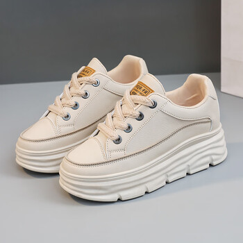 撕凯奇小白鞋女2023秋季新款内增高6cm板鞋搭配裙子女鞋松糕休闲卡其