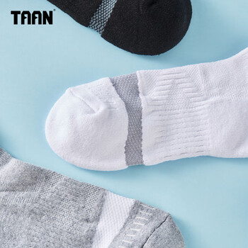 TAAN泰昂运动袜中筒男袜加厚毛巾底跑步吸汗透气防滑袜T535 混色3双装