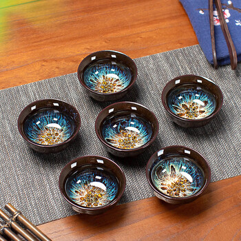 聪益可建盏茶杯6只装陶瓷小茶碗家用待客喝茶泡茶窑变茶盏功夫茶具