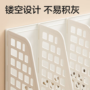 得力（deli）文件框栏莫兰迪桌面档案收纳盒办公室报告书籍学生书立架文件篮筐置物整理架自带笔筒 白色