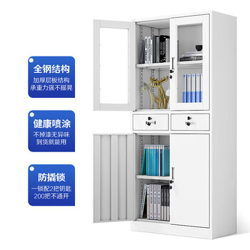 锡田家具文件柜铁皮柜档案办公资料柜钢制储物柜带锁 中二斗文件柜员工柜