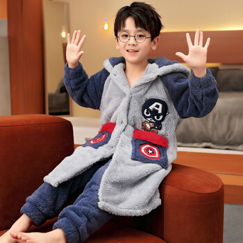 李小姐 男童睡袍珊瑚绒睡衣秋冬季加厚加绒儿童法兰绒小孩宝宝家居服