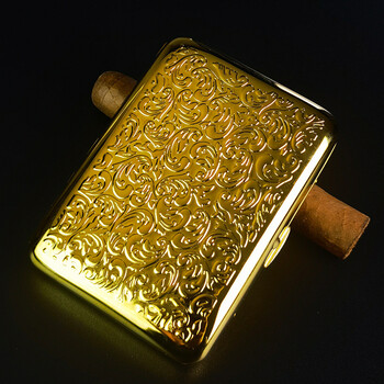 双枪team Pistol烟盒16支装铜质烟盒富贵之草富贵花唐草个性自动烟盒光亮金菊花 图片价格品牌报价 京东