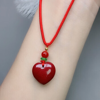 店天然朱砂爱心吊坠本命年锁骨链项链红绳手链女款手工编织心形手串