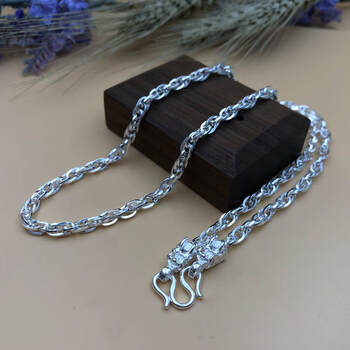 曈昽翠白银项链男s银士水波纹马鞭锁骨项链霸气粗长款足银宽42mm长65