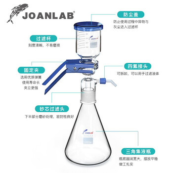JOANLAB群安仪器 实验室真空抽滤装置1000ml溶剂过滤器真空抽滤瓶玻璃砂芯过滤装置