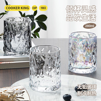 炊大皇玻璃杯时尚潮流酒杯玻璃水杯果汁杯两只装280ml透明色