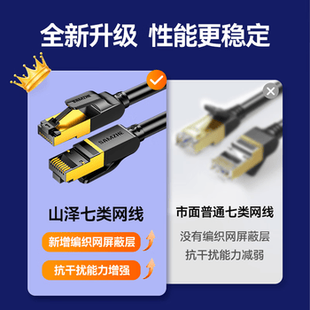山泽七类网线纯铜 1.5米 CAT7类万兆屏蔽网络连接线 游戏电竞双绞线 电脑宽带家用网线2.5g成品跳线