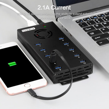 西普莱（SIPOLAR） 工业级usb2.0分线器10口高速扩展HUB集线器温控风扇2A超大输出功率 A-400C(3M数据线）