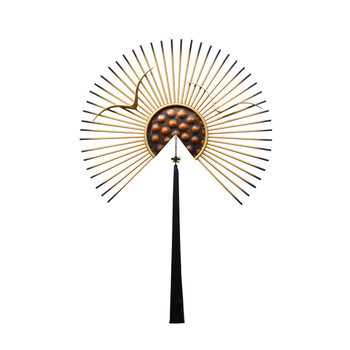 电视沙发背景墙面装饰品挂件玄关铁艺扇子壁挂扇形带小鸟直径30cm新