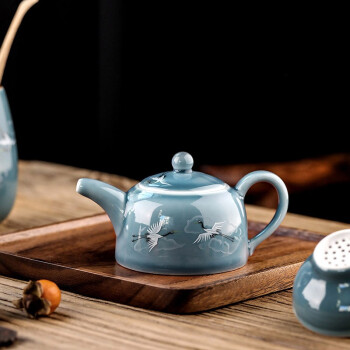 领艺茶壶陶瓷家用简约中式手绘复古单壶功夫茶具配件小茶壶大号 祥鹤龙珠壶