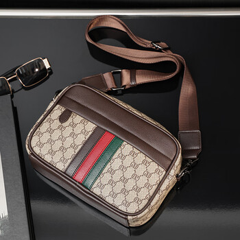 hdirxg潮牌新款时尚包休闲街头单肩包皮质格子斜挎包骑行后背挎包小方