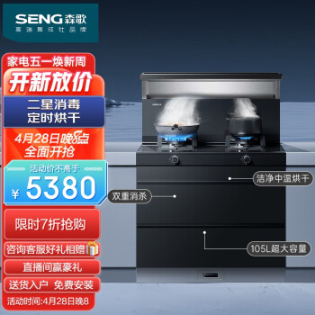 森歌（SENG） 集成灶 A1-1集成消毒柜一体烟机侧吸燃气灶厨房套装 不锈钢款 天然气左排烟
