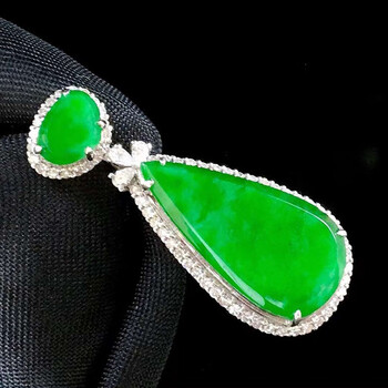 月亮阿姨阳绿水滴翡翠吊坠18k镶嵌缅甸天然翡翠女款送老婆送妈妈送礼