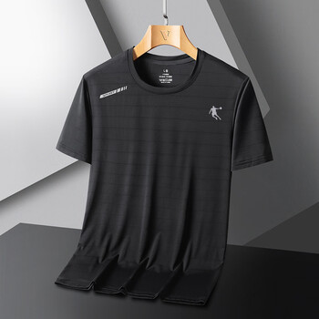 乔丹夏季冰丝短袖t恤男圆领半袖运动体恤速干上衣服网眼加肥大码 黑色