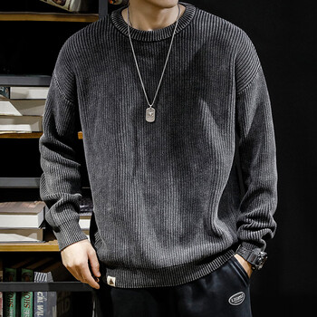 大漠汉子男士毛衣男圆领宽松针织衫男生秋冬季加厚重磅复古套头毛线衣