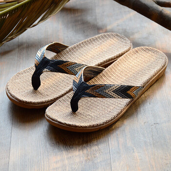 芬佧宾feoncabn夏季新款亚麻拖鞋男士人字拖沙滩潮流拖鞋室外居家夹脚