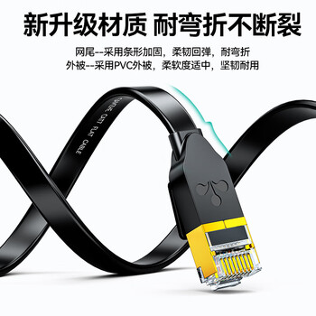山泽 七类CAT7类扁平网线 万兆网络屏蔽双绞镀金连接线 工程家用电脑宽带成品跳线 黑色10米 CAT-710C 山泽 七类CAT7类扁平网线 万兆网络屏蔽双绞镀金连接线 工程家用电脑宽带成品跳线 黑色10米 CAT-710C