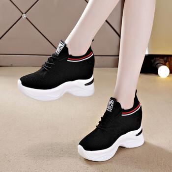 uscf鸿秉休闲鞋内增高女鞋子布面小白鞋高跟单鞋厚底坡跟运动鞋春夏季