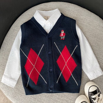 诺菲熊男童纯棉针织马甲毛衣春装春秋童装儿童小童宝宝开衫马夹u12374