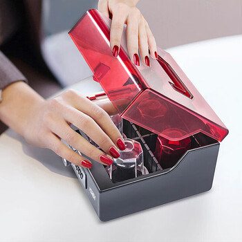 优必利 手提印章盒财务印章箱 多功能收纳箱 可自由组合 机械密码锁透明翻盖箱 4656黑红色