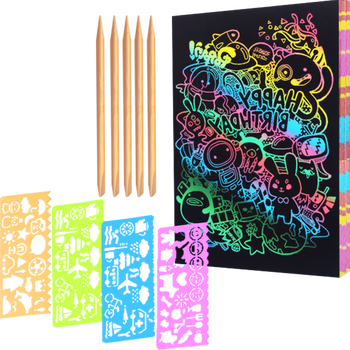 美邦祈富炫彩刮画纸32k小学生刮儿童刮蜡纸幼儿园A5黑色刮刮纸模版工具套装50张速写马克笔绘画美育工具