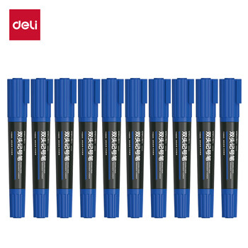 得力（deli）大双头粗头物流快递记号笔1.5mm/5.7mm 办公签字学生文具教学会议笔马克笔 10支/盒 蓝色 S555