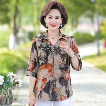 固竞大妈款夏装妈妈装夏季衬衫领t恤上衣4060岁中年妈妈中袖气质显瘦2