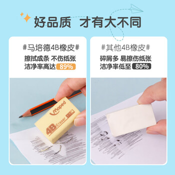马培德（Maped）大号4B橡皮12块装 儿童橡皮擦无屑干净小学生专用美术绘图考试橡皮擦4b黄色开学文具108800CH