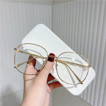 韩版金丝超大圆框大胖脸显小配度数防蓝光素颜女潮眼镜框金框0度防
